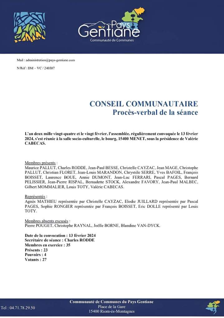 Procès-verbal de la séance 