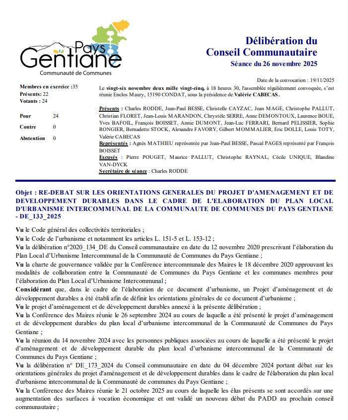 Délibération du Conseil Communautaire