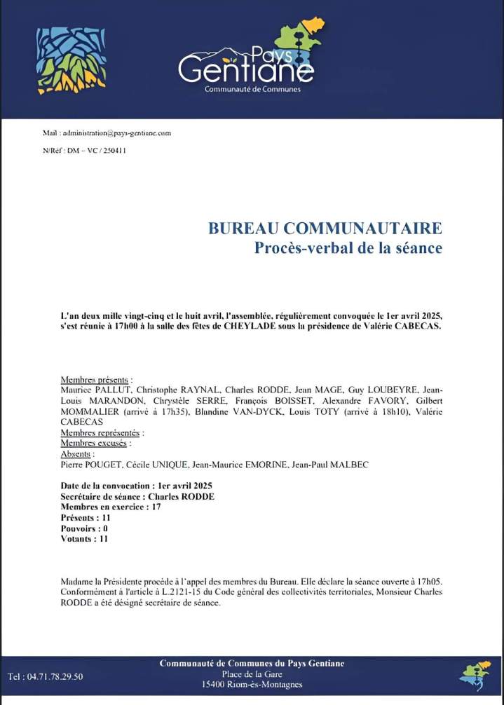 Procès-verbal de la séance 
