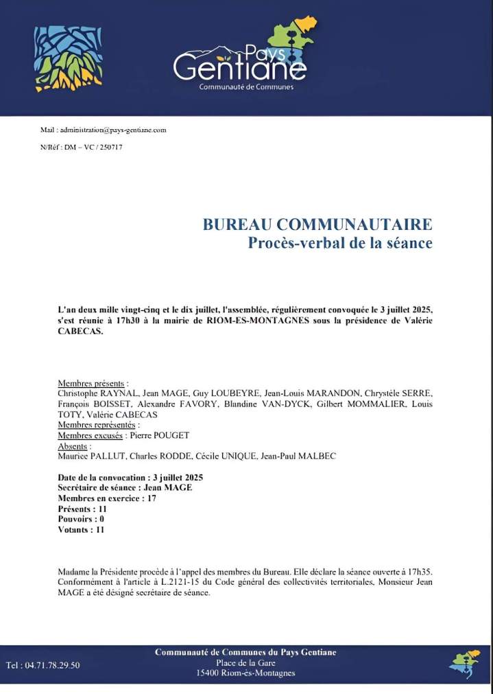 Procès-verbal de la séance 