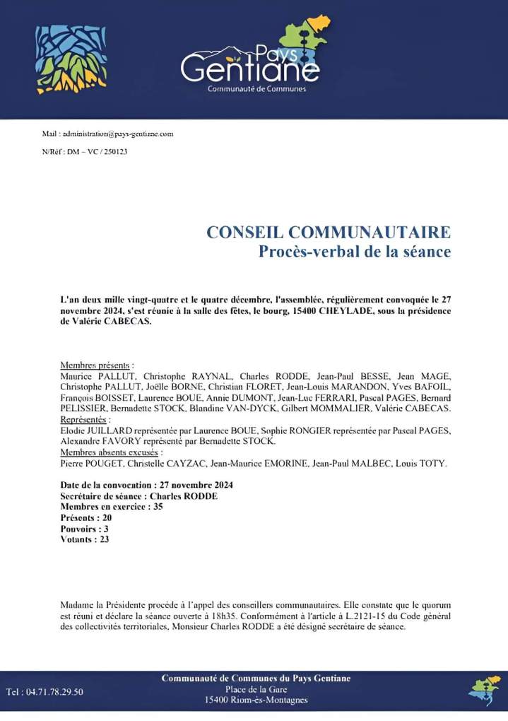 Procès-verbal de la séance 