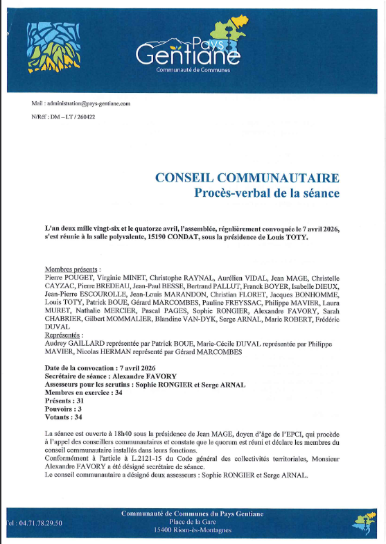 Procès-verbal de la séance
