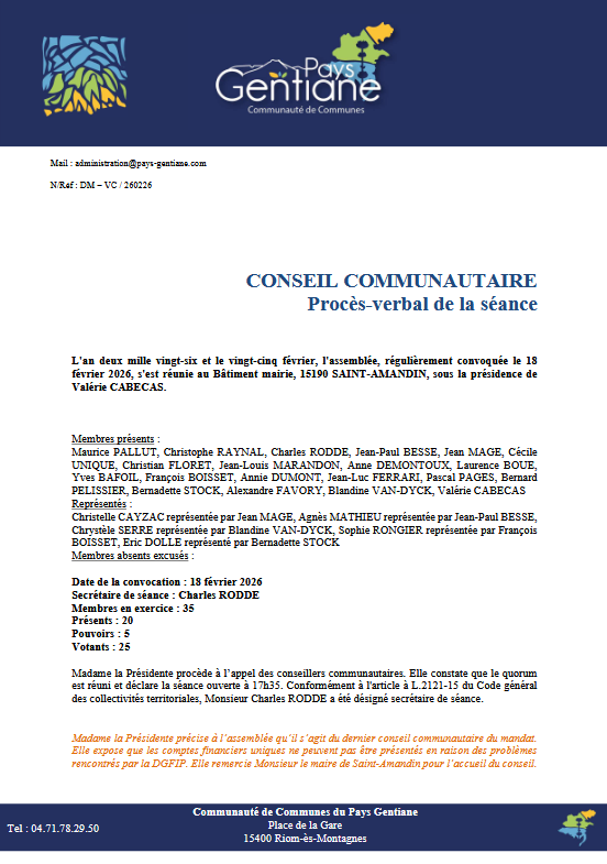 Procès-verbal de la séance