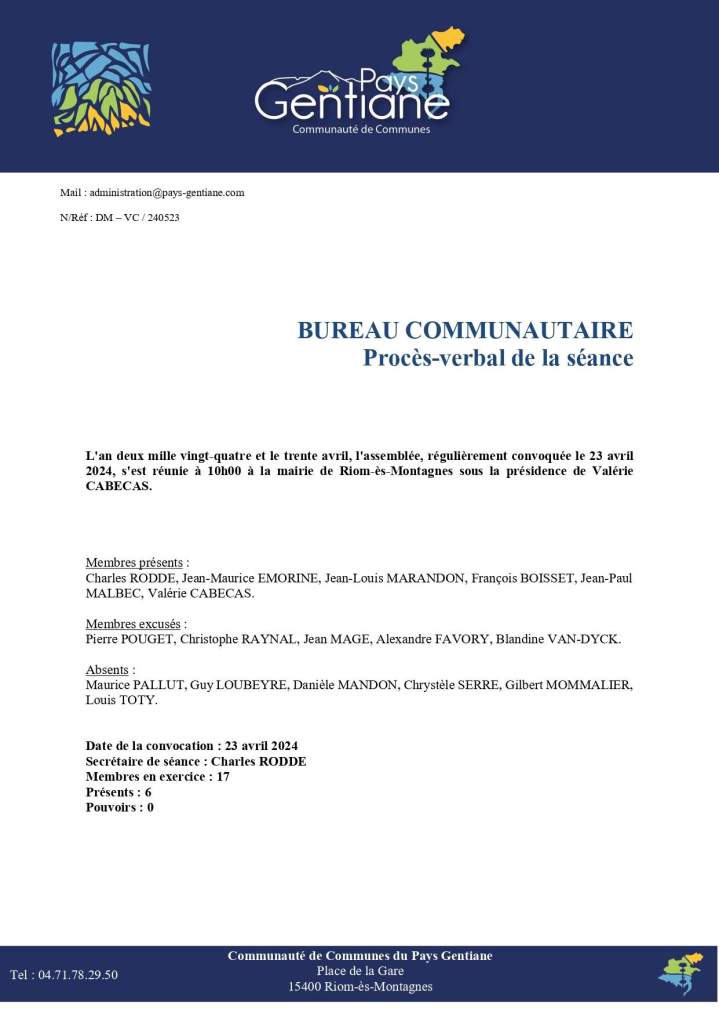 Procès-verbal de la séance